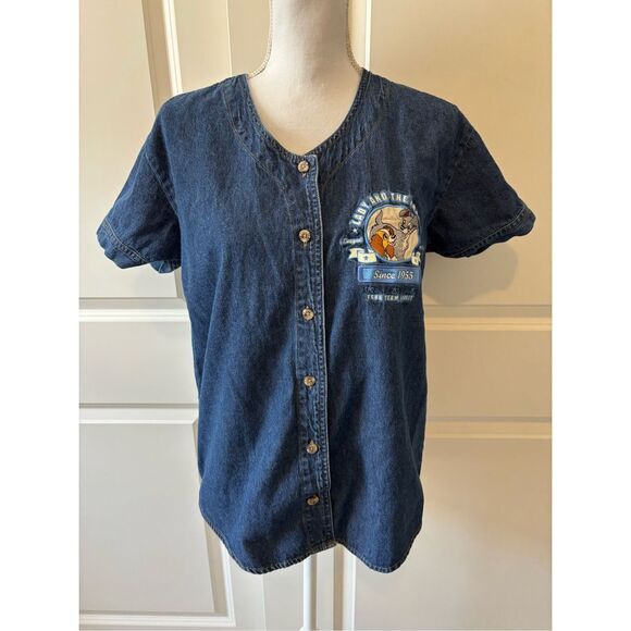Vintage Disney Catalog Lady and the Tramp Embroidered Chambray Button Up - Picture 1 of 9